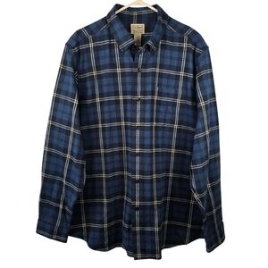 NWT L.L. Bean Navy and White Scotch Plaid Button Down Flannel Shirt Cotton Large